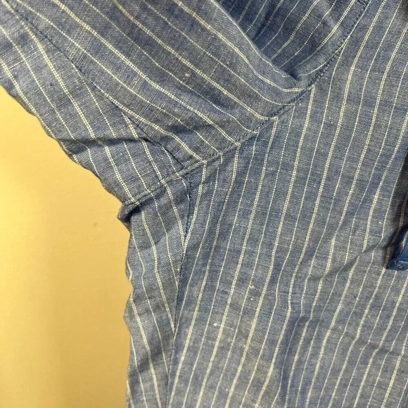 Talbots Cropped Wide Leg Pants Size XL Petite Linen Blend Blue Stripes Vacation - Picture 5 of 8